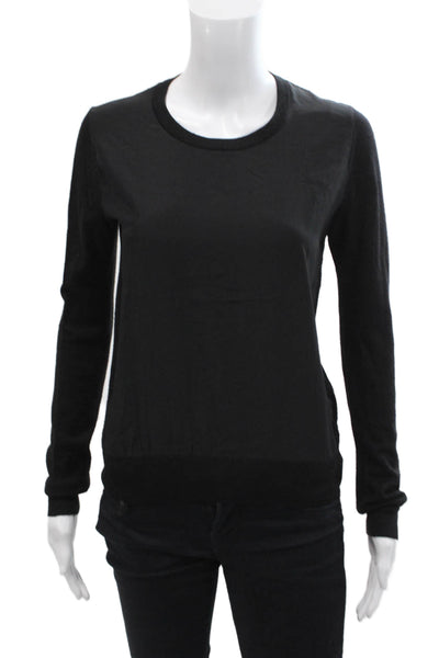 Uniqlo Womens Long Sleeve Crew Neck Knit Sweatshirt Black Wool Size Small