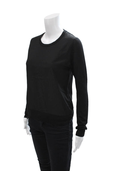 Uniqlo Womens Long Sleeve Crew Neck Knit Sweatshirt Black Wool Size Small