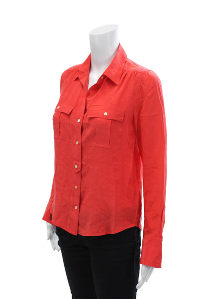 J Crew Womens Button Front Long Sleeve Collared Silk Shirt Red Size 0