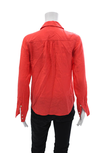 J Crew Womens Button Front Long Sleeve Collared Silk Shirt Red Size 0