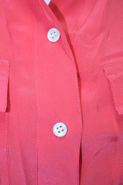 J Crew Womens Button Front Long Sleeve Collared Silk Shirt Red Size 0
