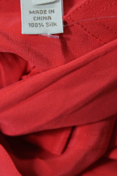 J Crew Womens Button Front Long Sleeve Collared Silk Shirt Red Size 0