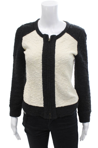 J Crew Womens Front Zip Long Sleeve Crew Neck Knit Jacket White Black Size XS