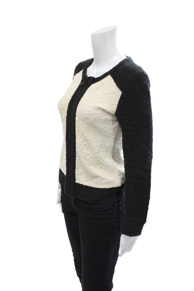 J Crew Womens Front Zip Long Sleeve Crew Neck Knit Jacket White Black Size XS