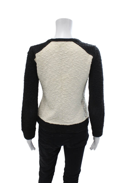 J Crew Womens Front Zip Long Sleeve Crew Neck Knit Jacket White Black Size XS