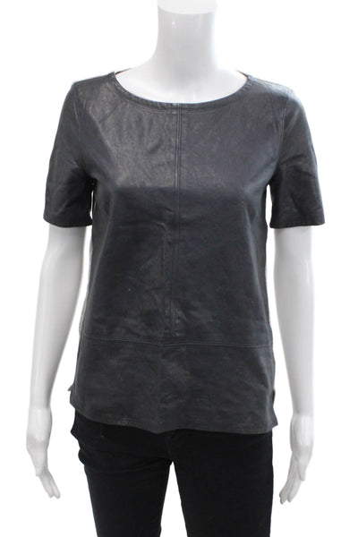 J Crew Collection Womens Leather Knit Mixed Media Top Navy Gray Size XS