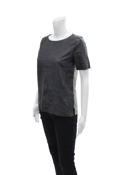 J Crew Collection Womens Leather Knit Mixed Media Top Navy Gray Size XS