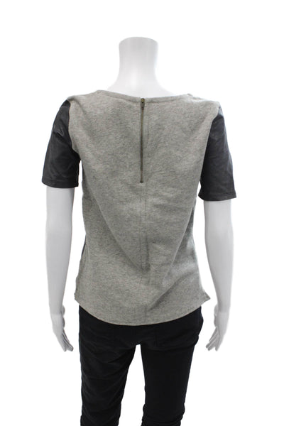 J Crew Collection Womens Leather Knit Mixed Media Top Navy Gray Size XS