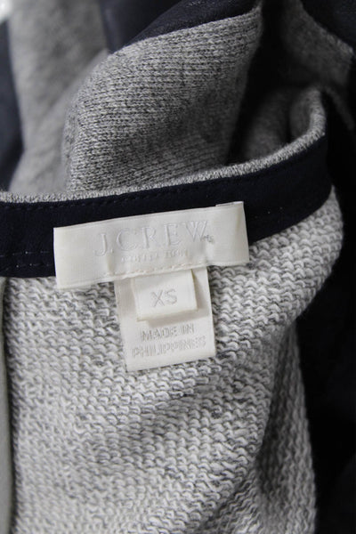 J Crew Collection Womens Leather Knit Mixed Media Top Navy Gray Size XS