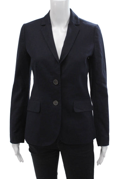 J Crew Womens Two Button Notched Lapel Blazer Jacket Navy Cotton Size 00