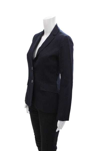 J Crew Womens Two Button Notched Lapel Blazer Jacket Navy Cotton Size 00