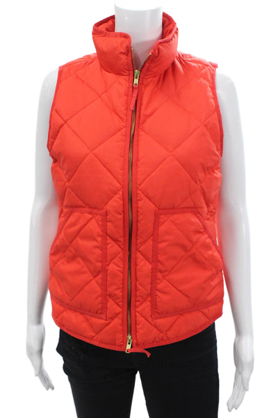 J Crew Womens Front Zip Mock Neck Down Quilted Vest Jacket Orange Size XS