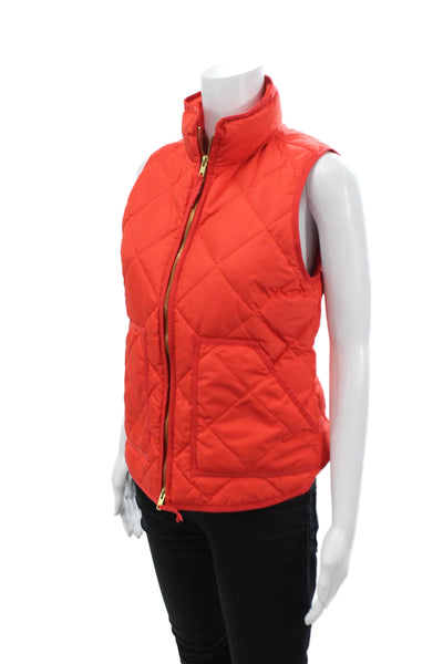 J Crew Womens Front Zip Mock Neck Down Quilted Vest Jacket Orange Size XS