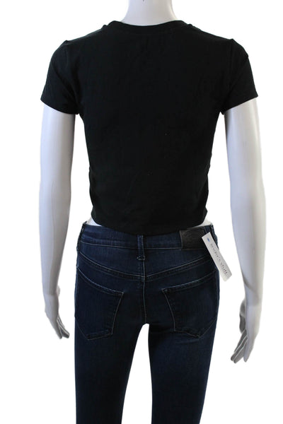 Designer Womens Cotton Cropped Graphic T-Shirt Top Black Size S