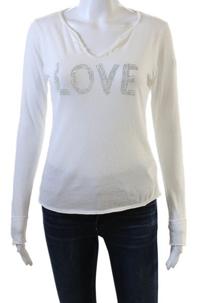 Zadig & Voltaire Womens Cotton V-Neck Long Sleeve T-Shirt Top White Size S