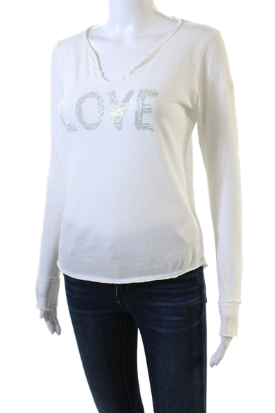 Zadig & Voltaire Womens Cotton V-Neck Long Sleeve T-Shirt Top White Size S