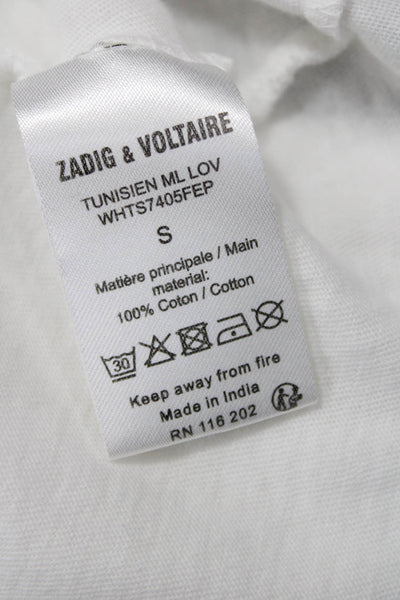 Zadig & Voltaire Womens Cotton V-Neck Long Sleeve T-Shirt Top White Size S