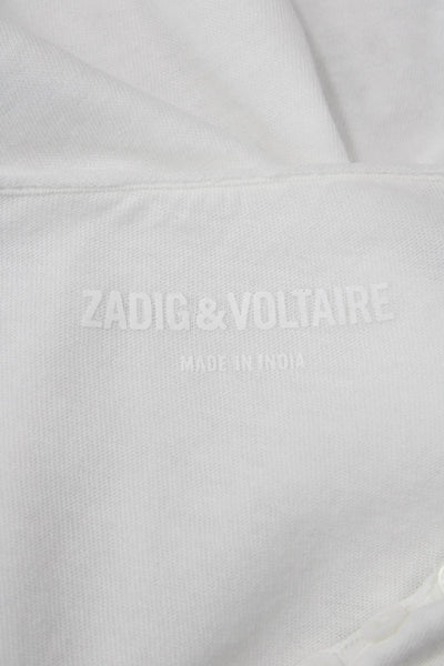 Zadig & Voltaire Womens Cotton V-Neck Long Sleeve T-Shirt Top White Size S