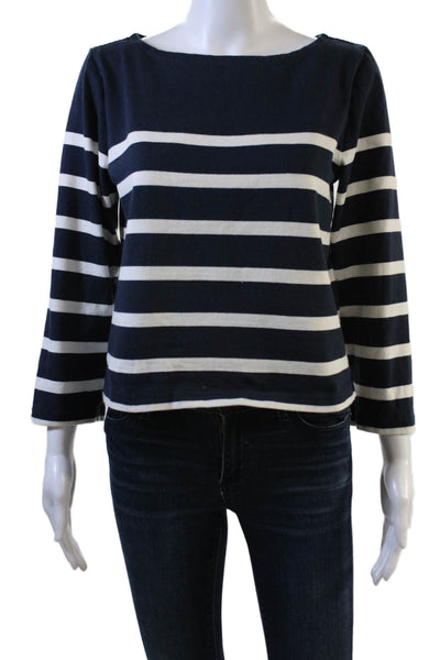 J Crew Womens Cotton Striped Long Sleeve Top Navy Size S