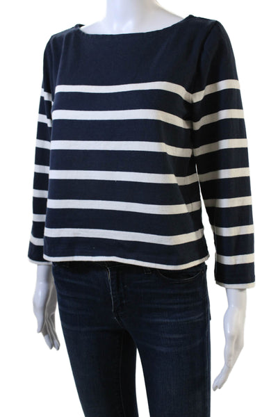 J Crew Womens Cotton Striped Long Sleeve Top Navy Size S