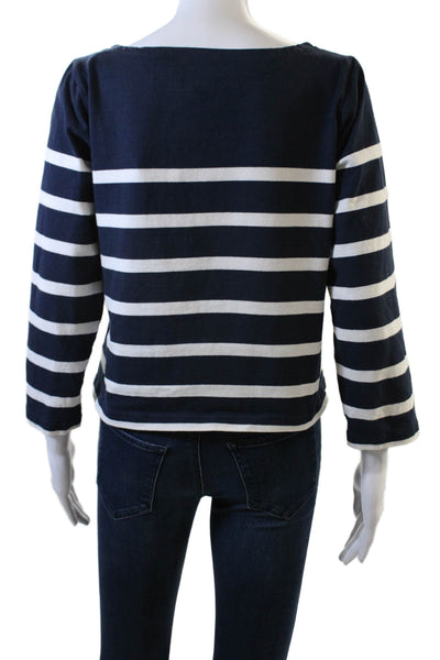 J Crew Womens Cotton Striped Long Sleeve Top Navy Size S