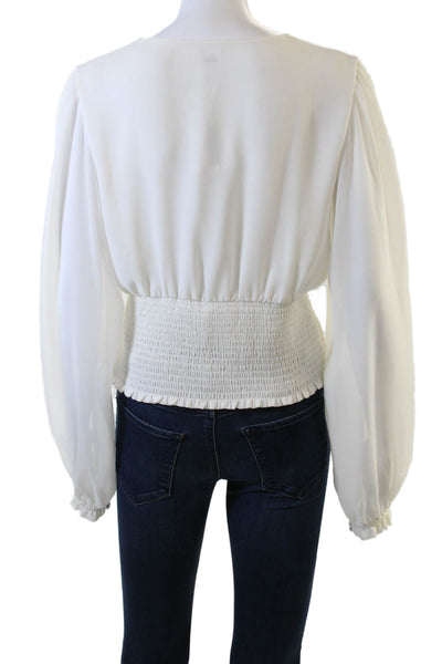 Wilfred Womens Sheer Long Sleeve V-Neck Smocked Waist Blouse Cream Size L