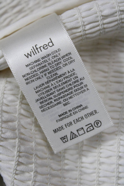 Wilfred Womens Sheer Long Sleeve V-Neck Smocked Waist Blouse Cream Size L