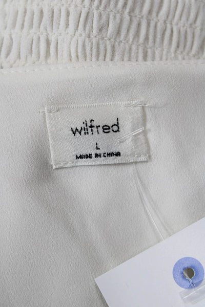 Wilfred Womens Sheer Long Sleeve V-Neck Smocked Waist Blouse Cream Size L