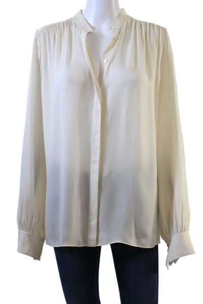 Tamara Mellon Womens Silk Sheer Long Sleeve Button Down Shirt Cream Size 8