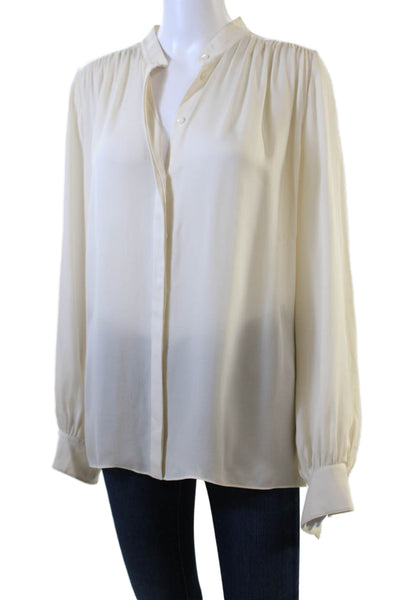 Tamara Mellon Womens Silk Sheer Long Sleeve Button Down Shirt Cream Size 8