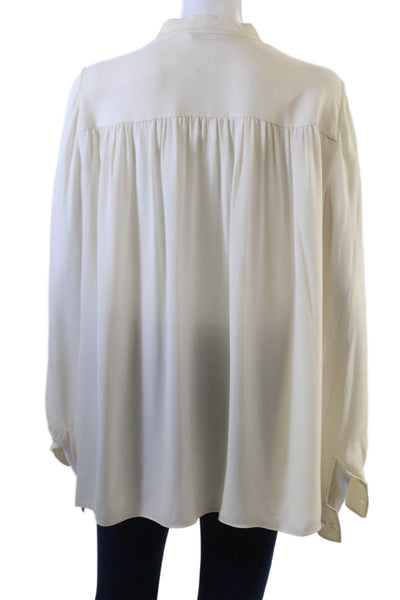 Tamara Mellon Womens Silk Sheer Long Sleeve Button Down Shirt Cream Size 8