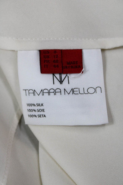 Tamara Mellon Womens Silk Sheer Long Sleeve Button Down Shirt Cream Size 8