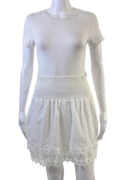 Peixoto Womens Cotton Smocked Waist Embroidered Trim Belle Skirt White Size L