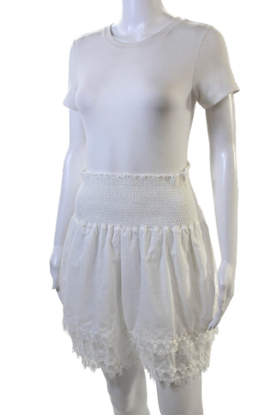 Peixoto Womens Cotton Smocked Waist Embroidered Trim Belle Skirt White Size L