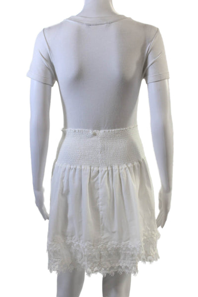 Peixoto Womens Cotton Smocked Waist Embroidered Trim Belle Skirt White Size L