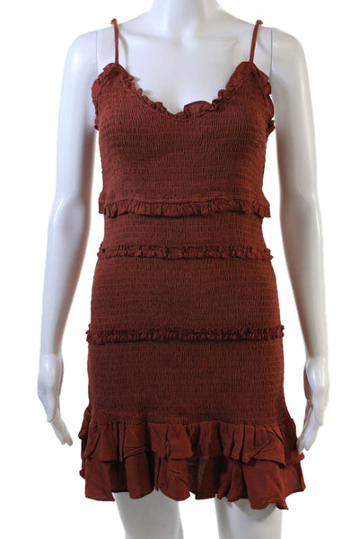 Olivaceous Women Bodycon Mini Dress Brown Rayon V-Neck Sleeveless Size L