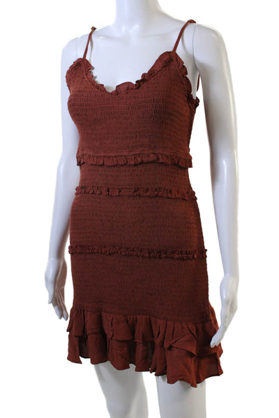 Olivaceous Women Bodycon Mini Dress Brown Rayon V-Neck Sleeveless Size L