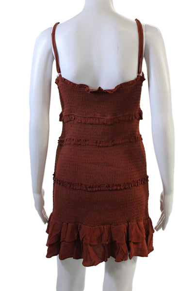 Olivaceous Women Bodycon Mini Dress Brown Rayon V-Neck Sleeveless Size L