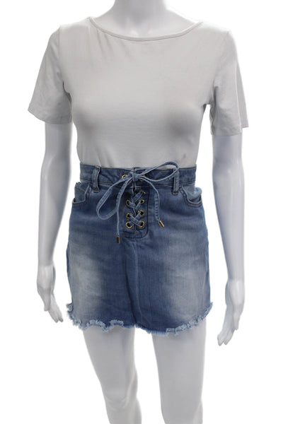 Melissa Odabash Womens Denim Lace Up Mini Skirt Blue Cotton Size Large