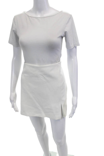 Zara Womens Front Slit Zip Up High Rise Skort White Size Large