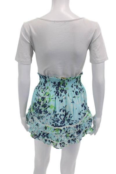 Ramy Brook Womens Silk Floral Print Pull On A Line Skirt Blue Size Large