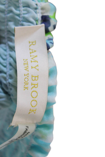 Ramy Brook Womens Silk Floral Print Pull On A Line Skirt Blue Size Large