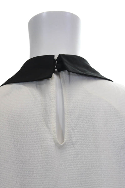 CeCe Womens Tie Neck Short Sleeves Blouse White Black Size Medium