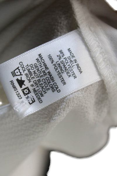CeCe Womens Tie Neck Short Sleeves Blouse White Black Size Medium