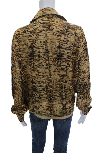 Indah Womens Tiger Print Button Down Blouse Brown Black Size Medium