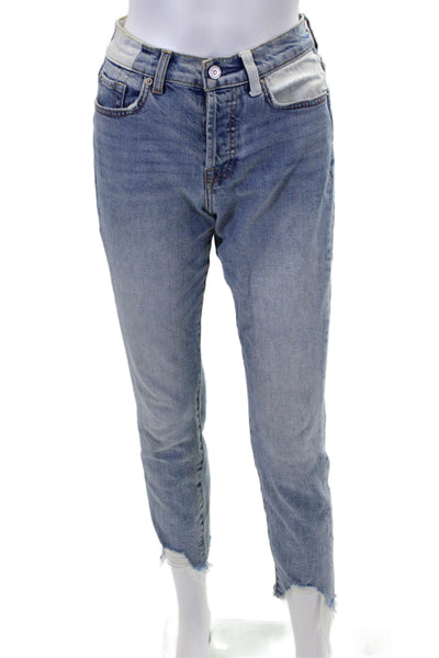 7 For All Mankind Womens Cropped Straight Jeans High Rise Blue Size 23