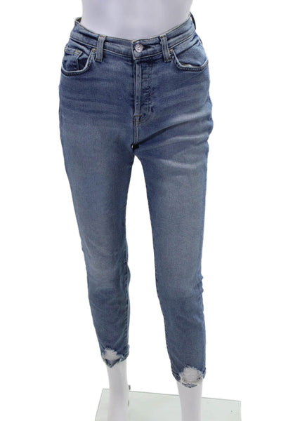 7 For All Mankind Womens Ankle Cropped Skinny Jeans Blue High Rise Size 26