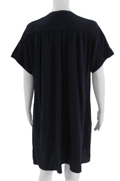 Calypso Saint Barth, Women Shirt Dress Dark Blue Silk Short Sleeve Size S
