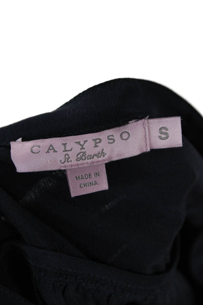 Calypso Saint Barth, Women Shirt Dress Dark Blue Silk Short Sleeve Size S