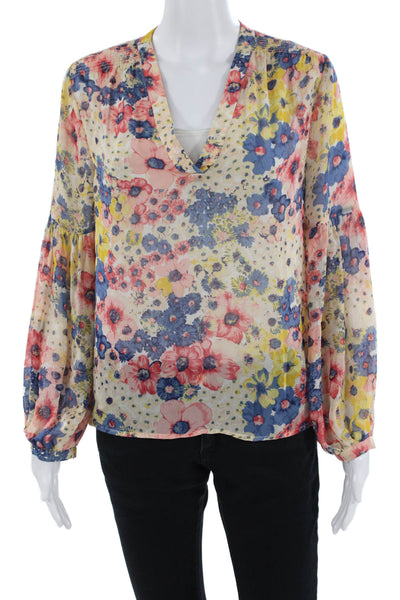 Joie Womens Silk Floral Print V Neck Blouse Multi Colored Size Small